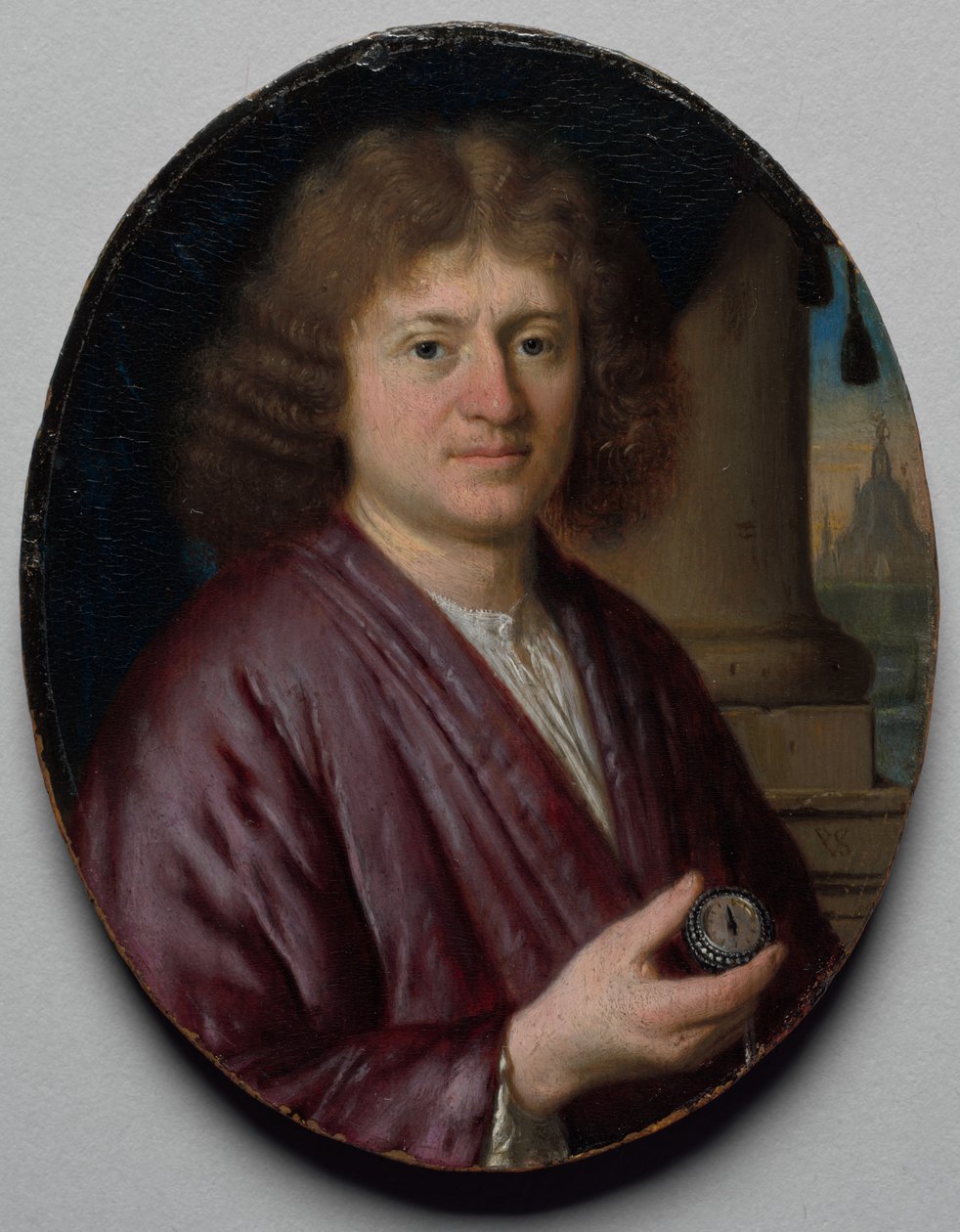 Portræt af en mand, der holder et ur, ca. 1665-70. af Pieter Cornelisz van Slingelandt