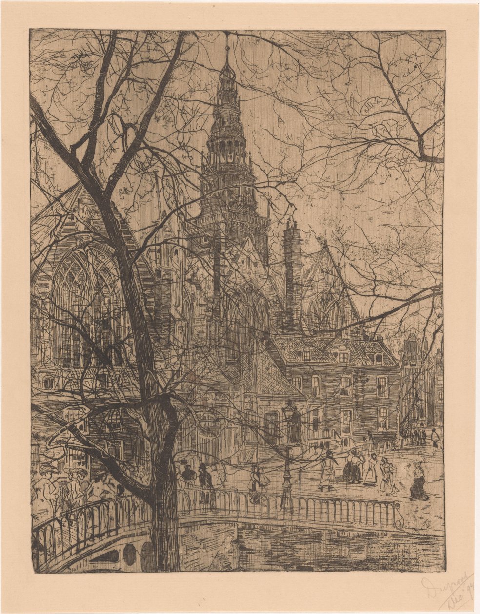 Gamle kirke i Amsterdam af Pieter Dupont (signed by artist)