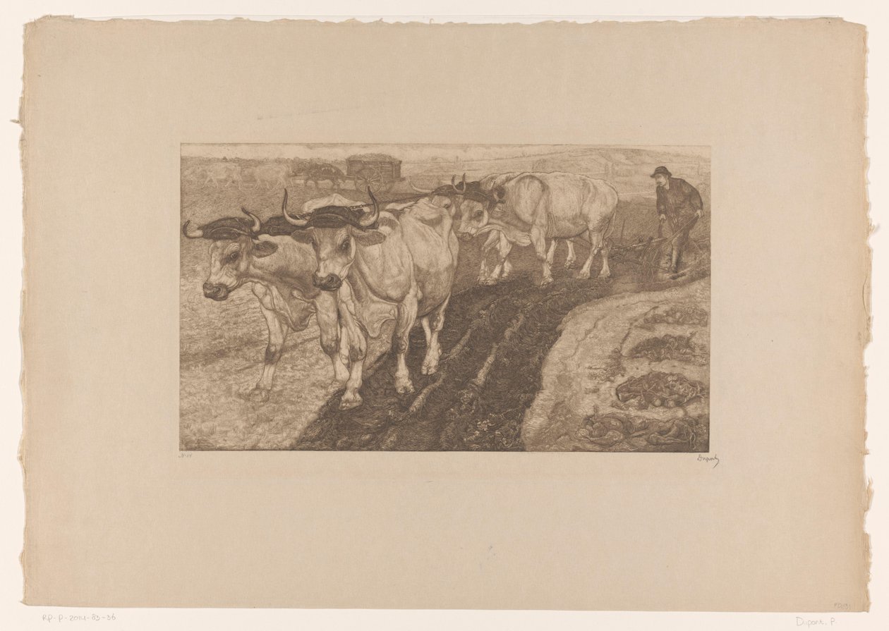 Pløjning af okser af Pieter Dupont (signed by artist)