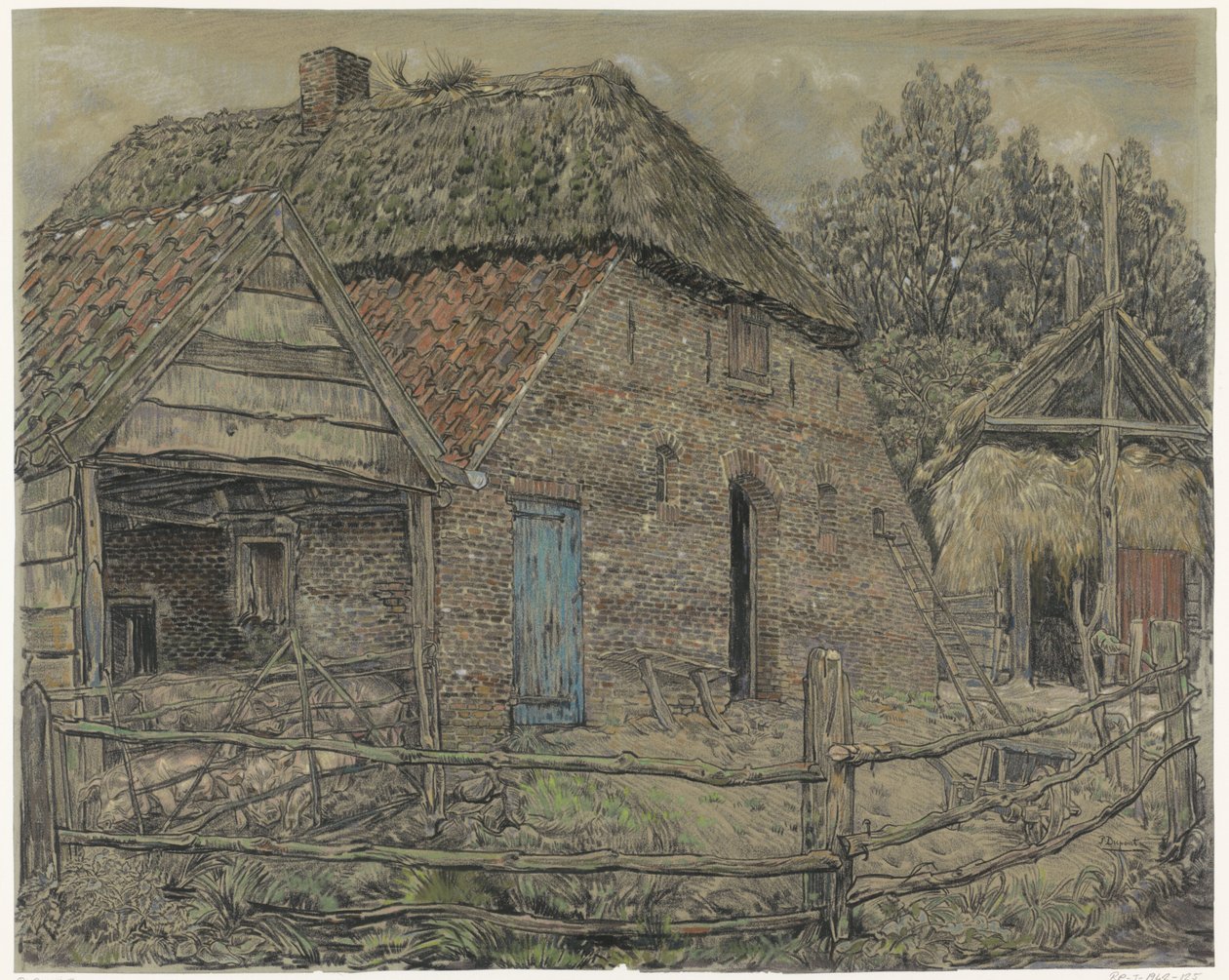 Stor lade, med en grisesti foran af Pieter Dupont