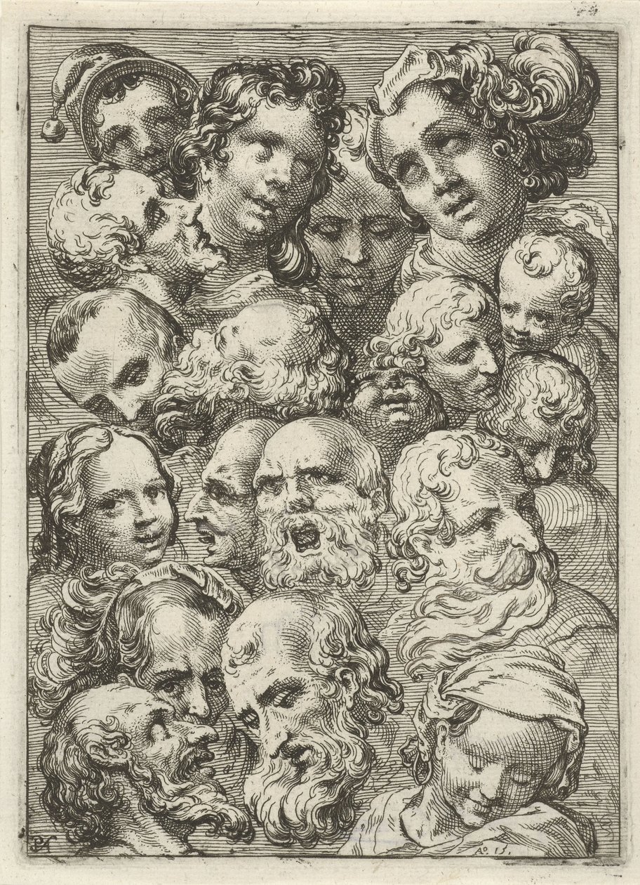 Studieark med nitten hoveder af Pieter Feddes van Harlingen