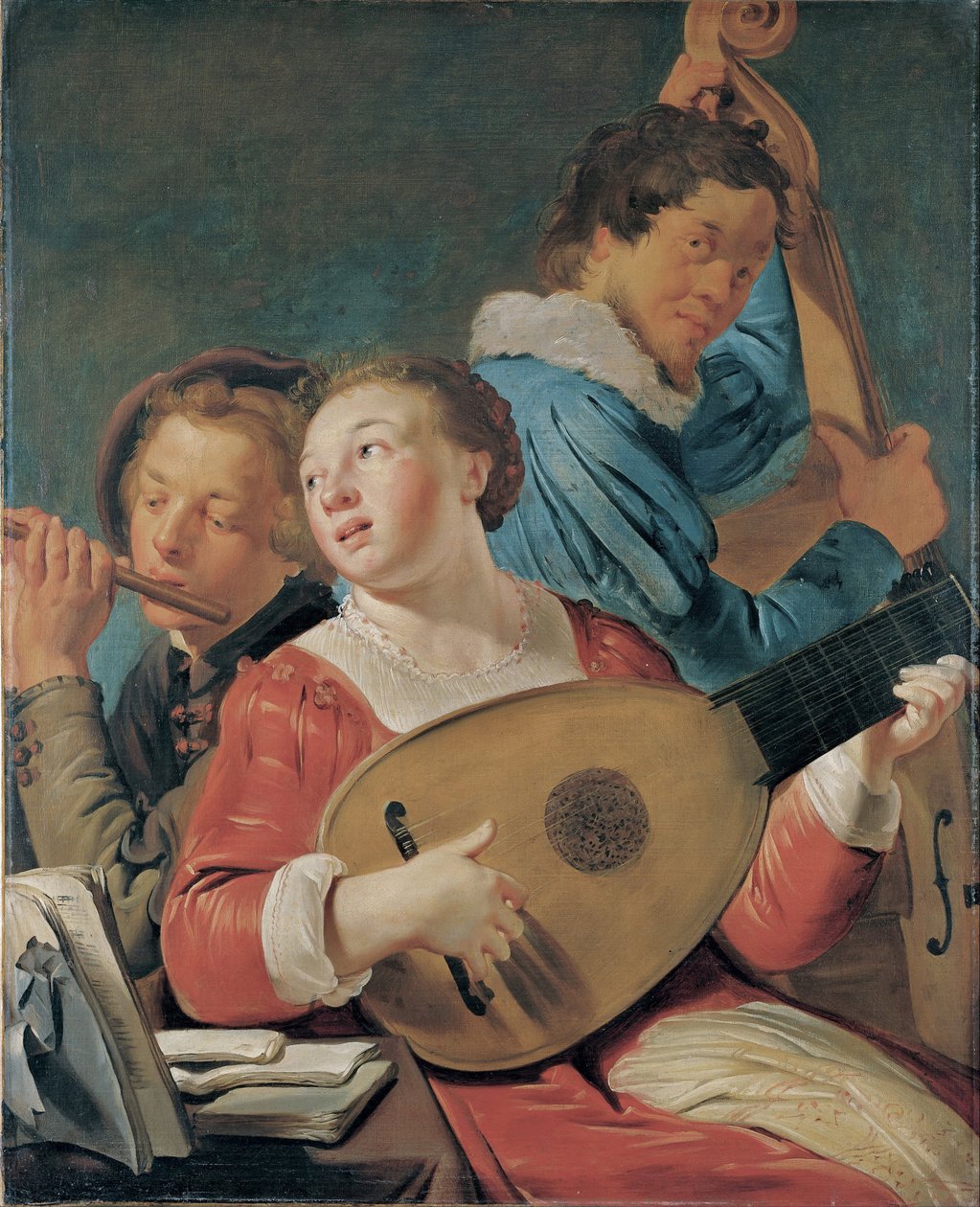 Musiciens - Peinture de Pieter Fransz de Grebber (vers 1600-1653), Krijge sur toile, vers 1623, 91x73,7 cm - Musikere, Olie på lærred af Pieter Fransz de Grebber - Museo de Bellas Artes de Bilbao af Pieter Fransz. de Grebber