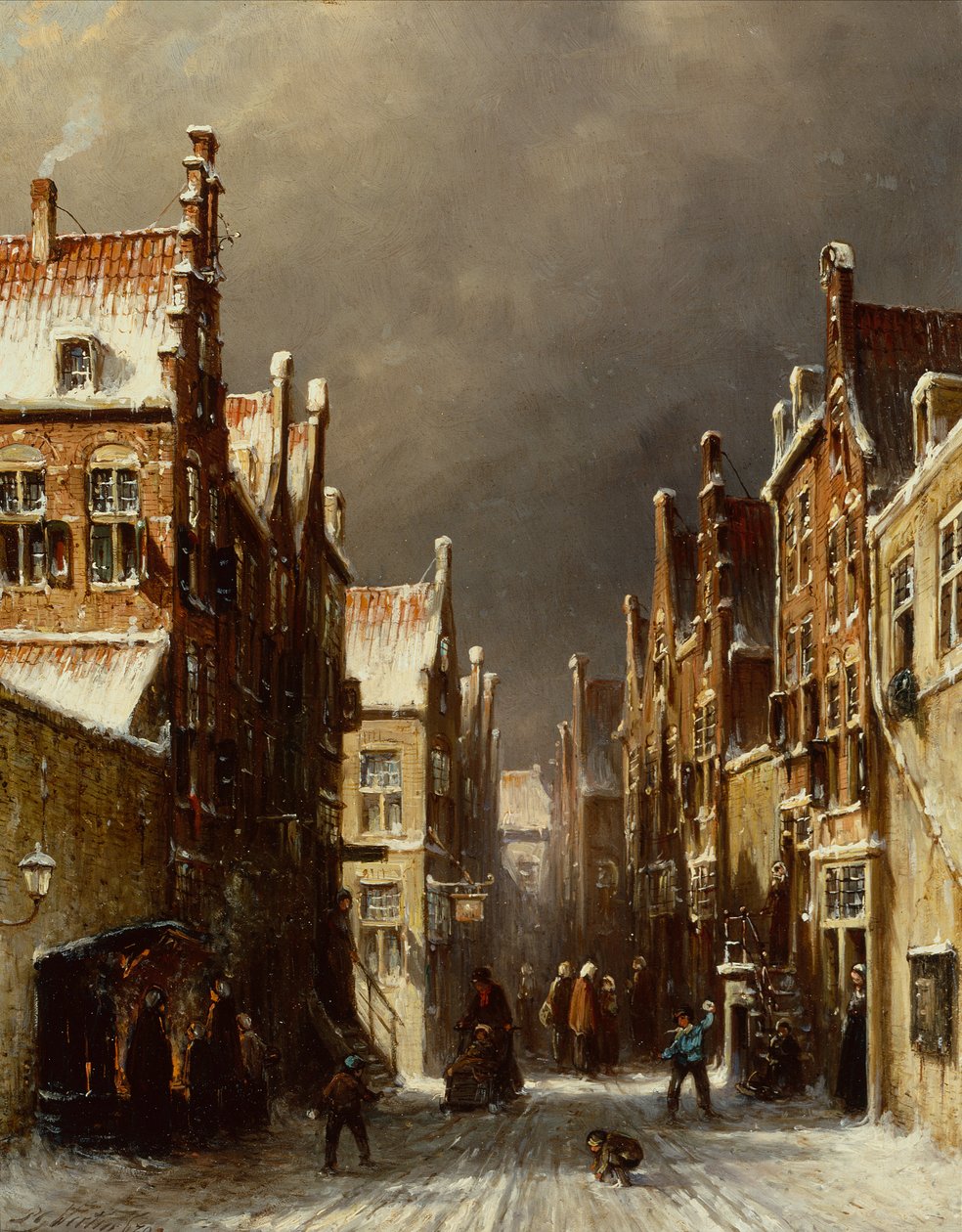 Vintergadescene med børn, der kaster snebolde af Pieter Gerard Vertin