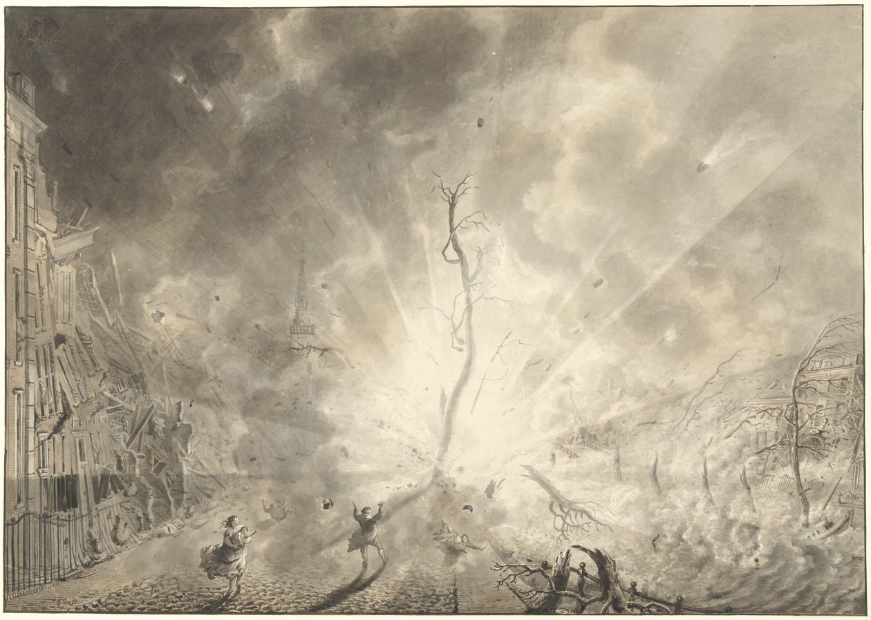 Krudtkatastrofen i Leiden den 12. januar 1807 af Pieter Gerardus van Os (signed by artist)