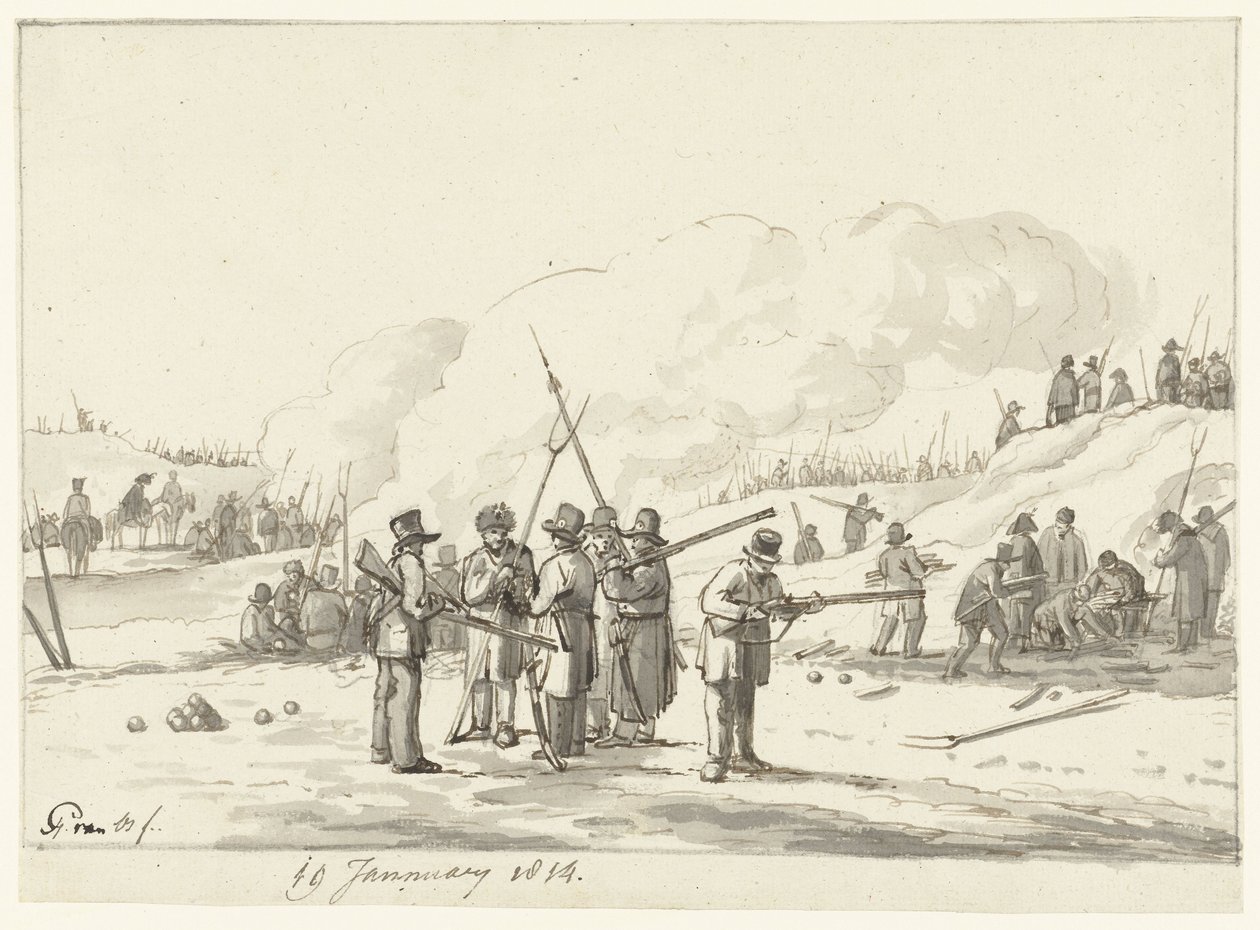 Lejr af civile i klitterne i Nordholland, 19. januar 1814 af Pieter Gerardus van Os (signed by artist)