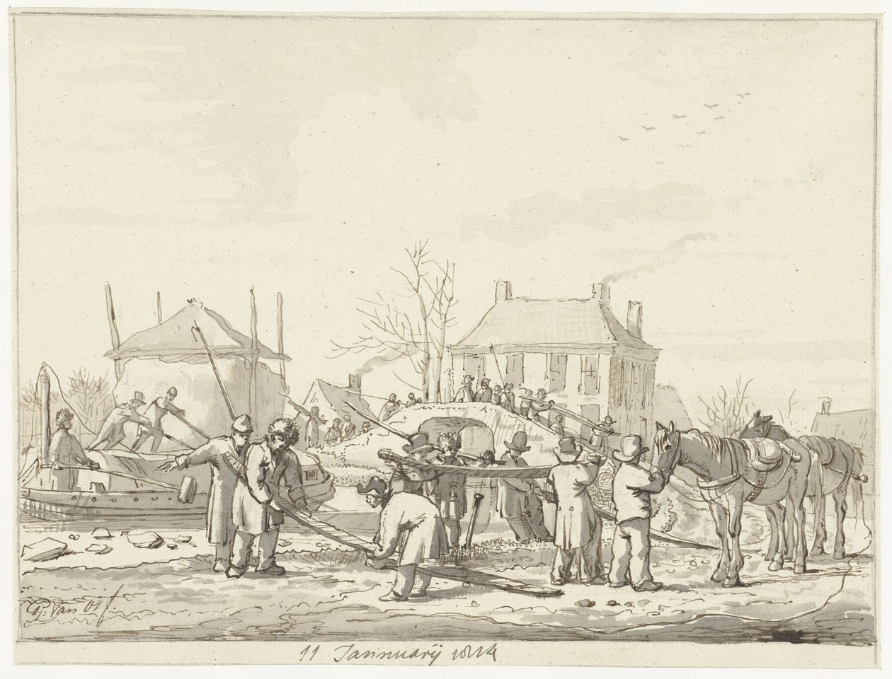Kærnemælksgrøft i Naarden, 11. januar 1814 af Pieter Gerardus van Os (signed by artist)
