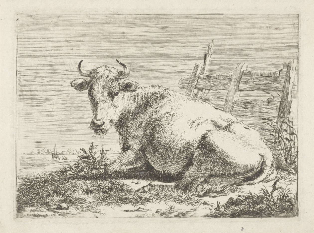 Liggende ko ved et hegn Køer (serietitel) af Pieter Gerardus van Os