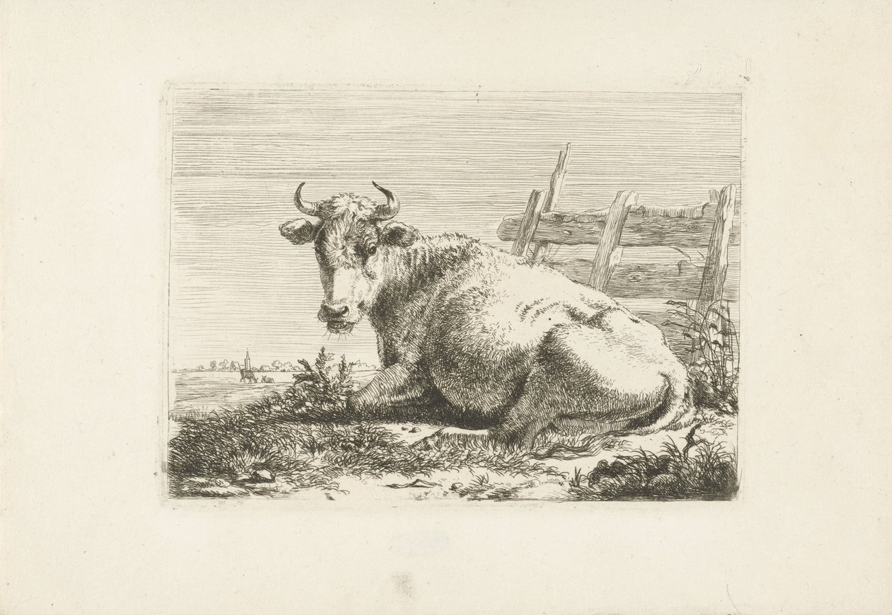 Liggende ko ved et hegn Køer (serietitel) af Pieter Gerardus van Os