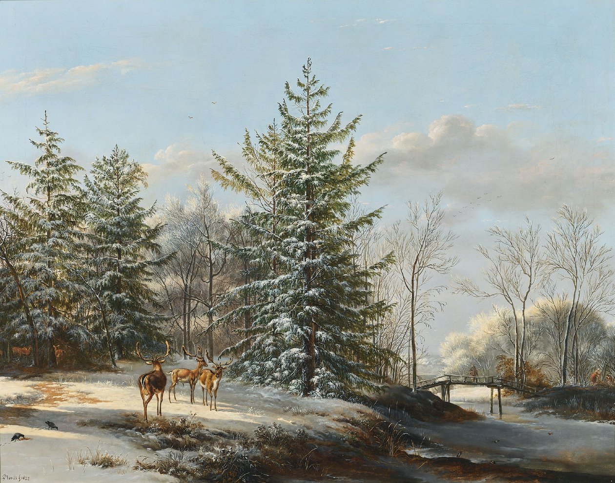 Vinterlandskab med dådyr af Pieter Gerardus van Os
