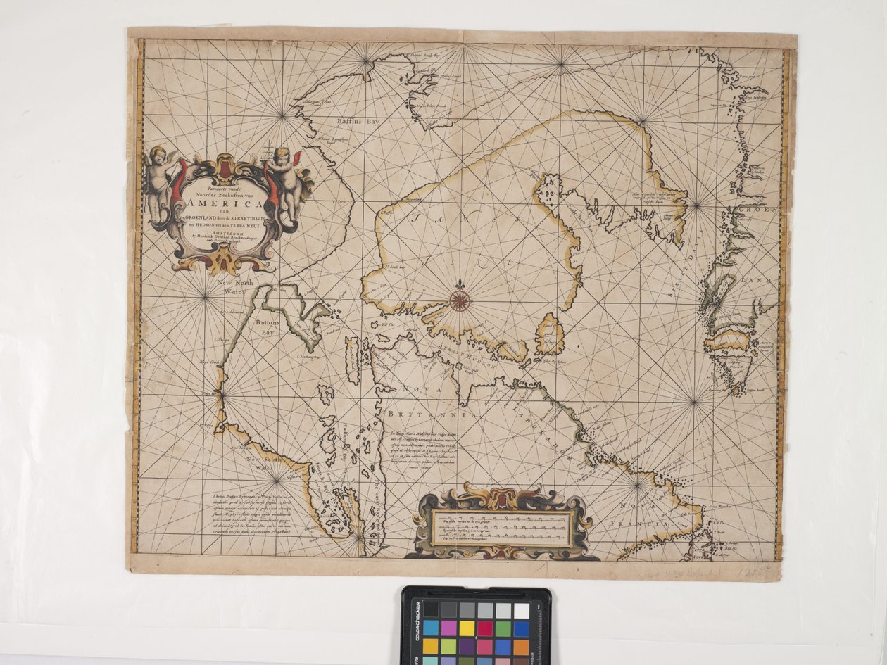 Nyt kort over den nordøstligste kyst af Amerika (gravering med håndfarvning på råhvidt lagt papir) af Pieter Goos