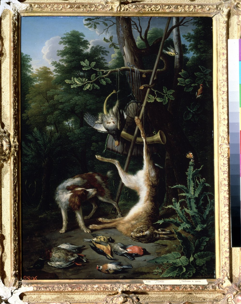 ""Jaghund og fuglevildt"" (Hund og fuglevildt) Maleri af Peter Gysels (1621-1691) 1600-tallet. Pushkin Museum, Moskva af Peeter Gijsels