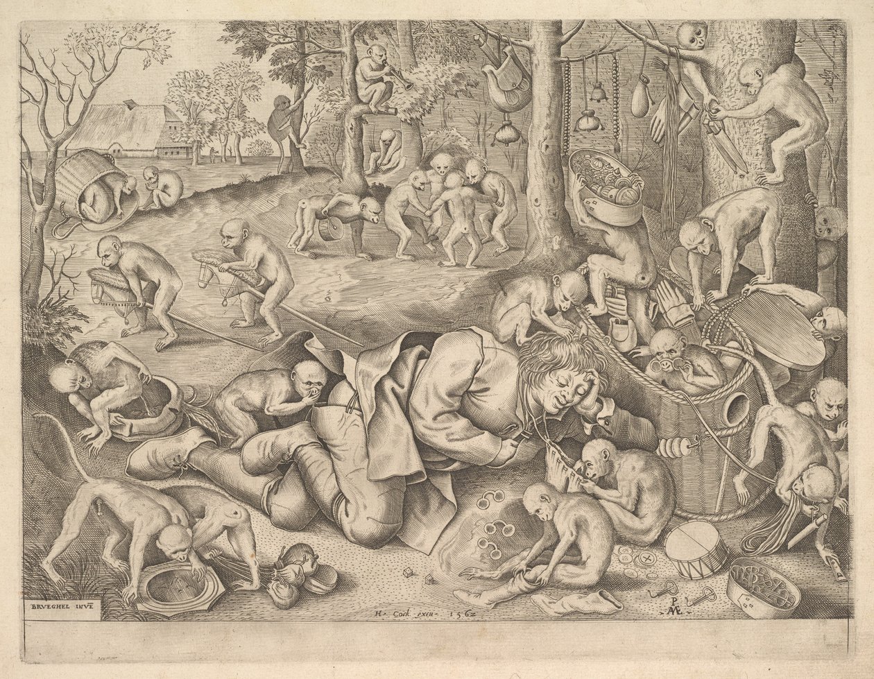 Købmanden røvet af aber, 1562 af Pieter Heyden van der