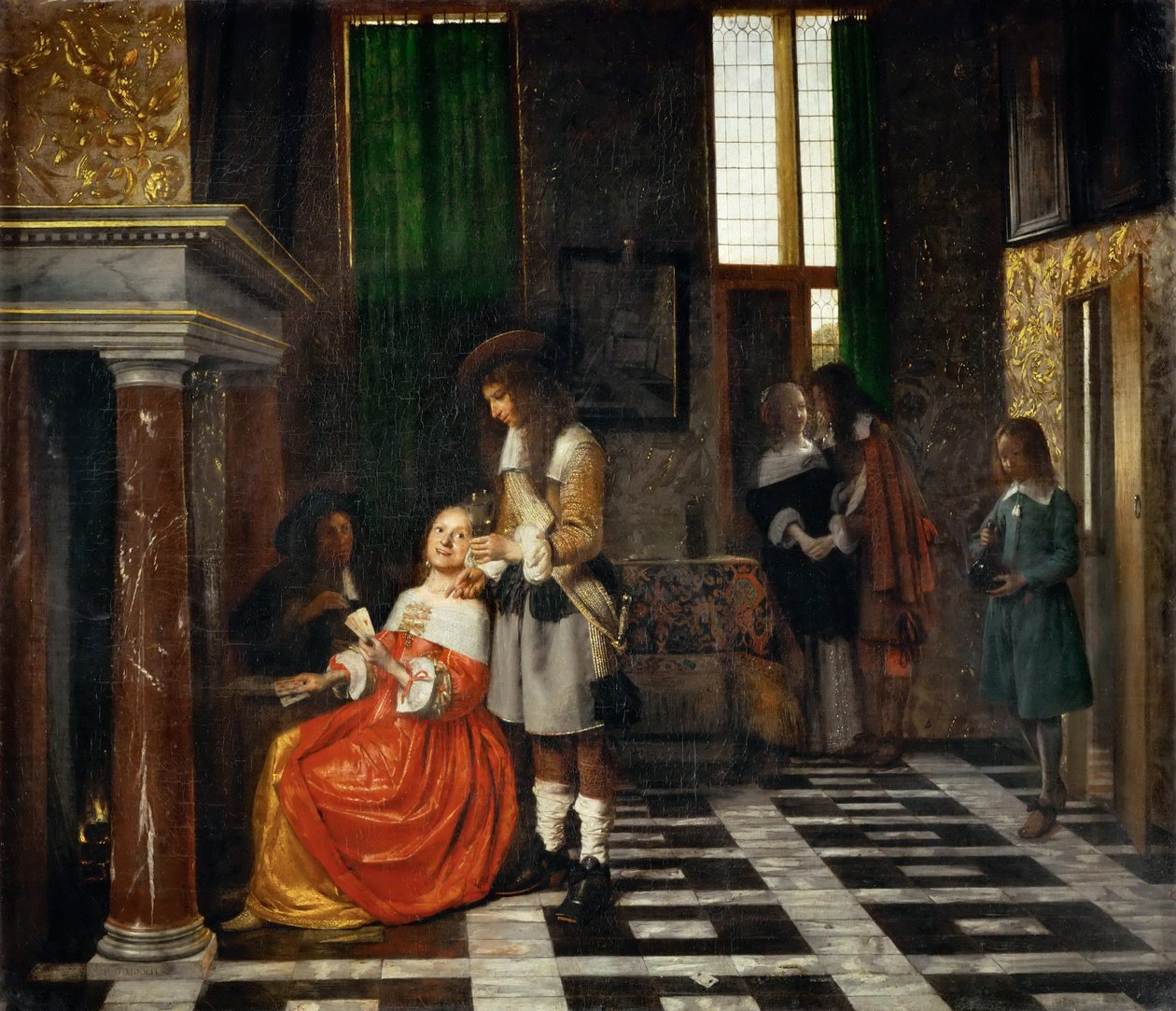 Kortspillere i et overdådigt interiør af Pieter Hooch de