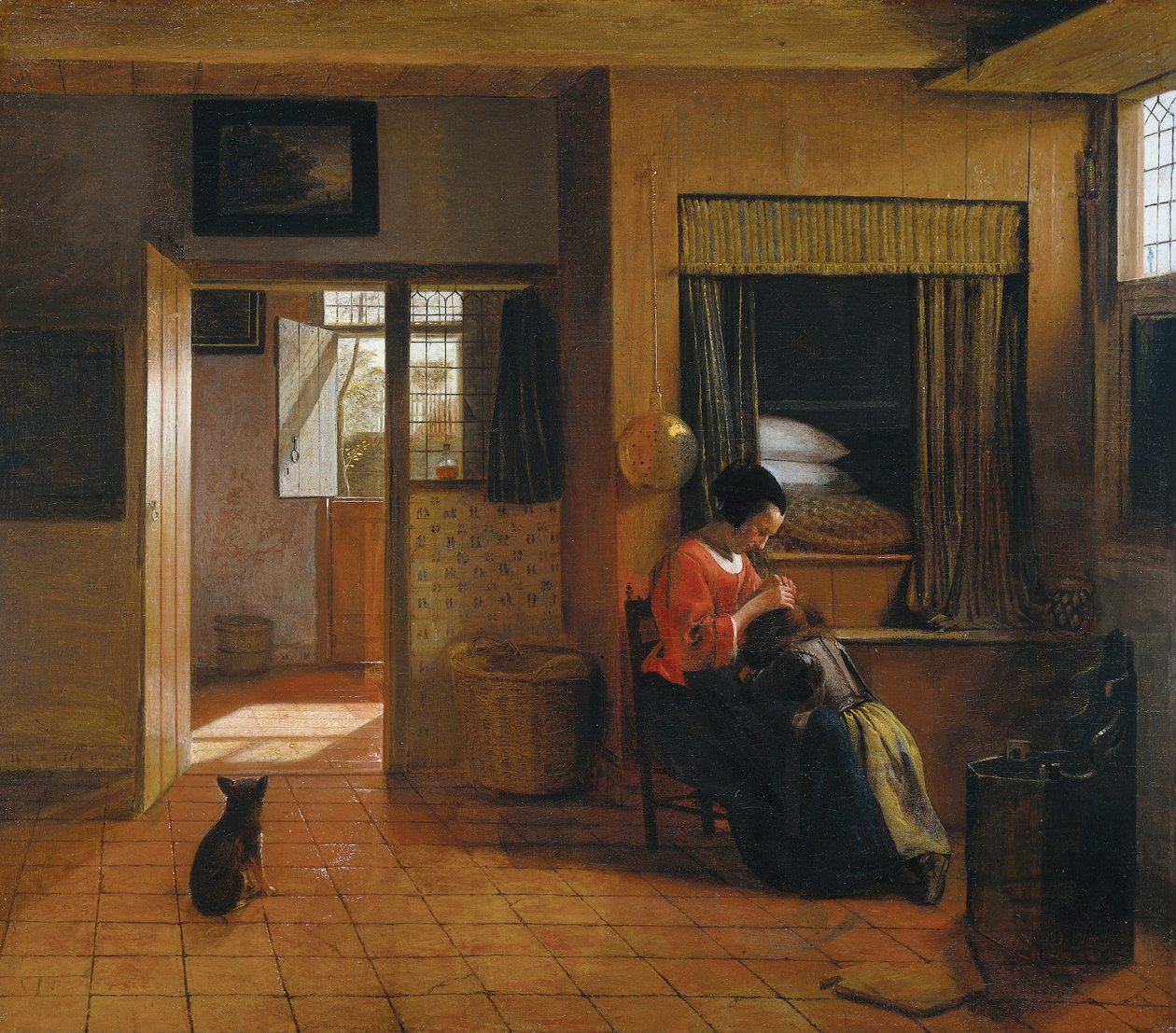 Interiør med en mor, der afluser sit barns hår En mors pligt, 1659-1660 af Pieter Hooch de
