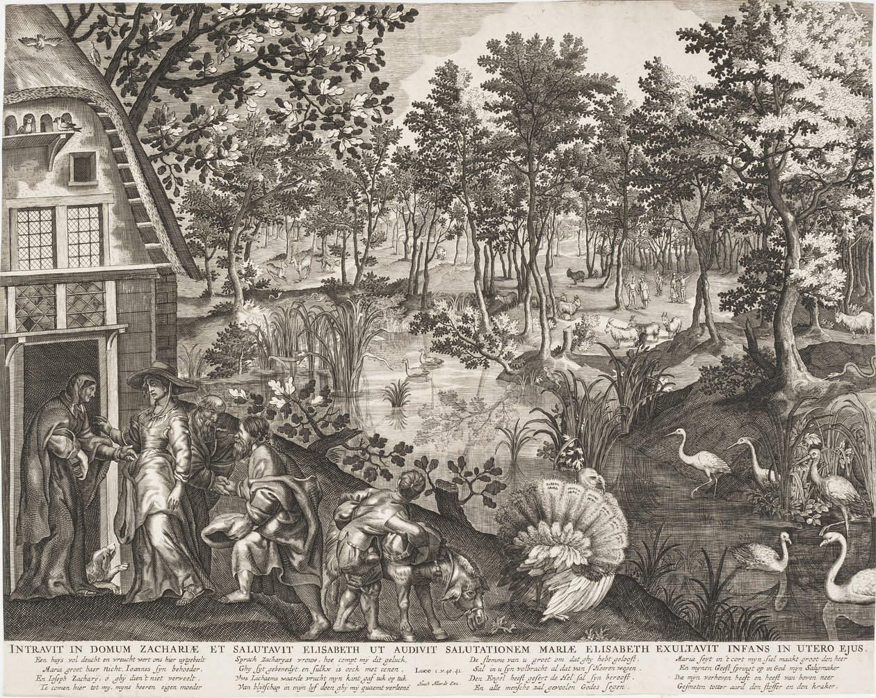 Besøget i et træagtigt landskab af Pieter II de Jode