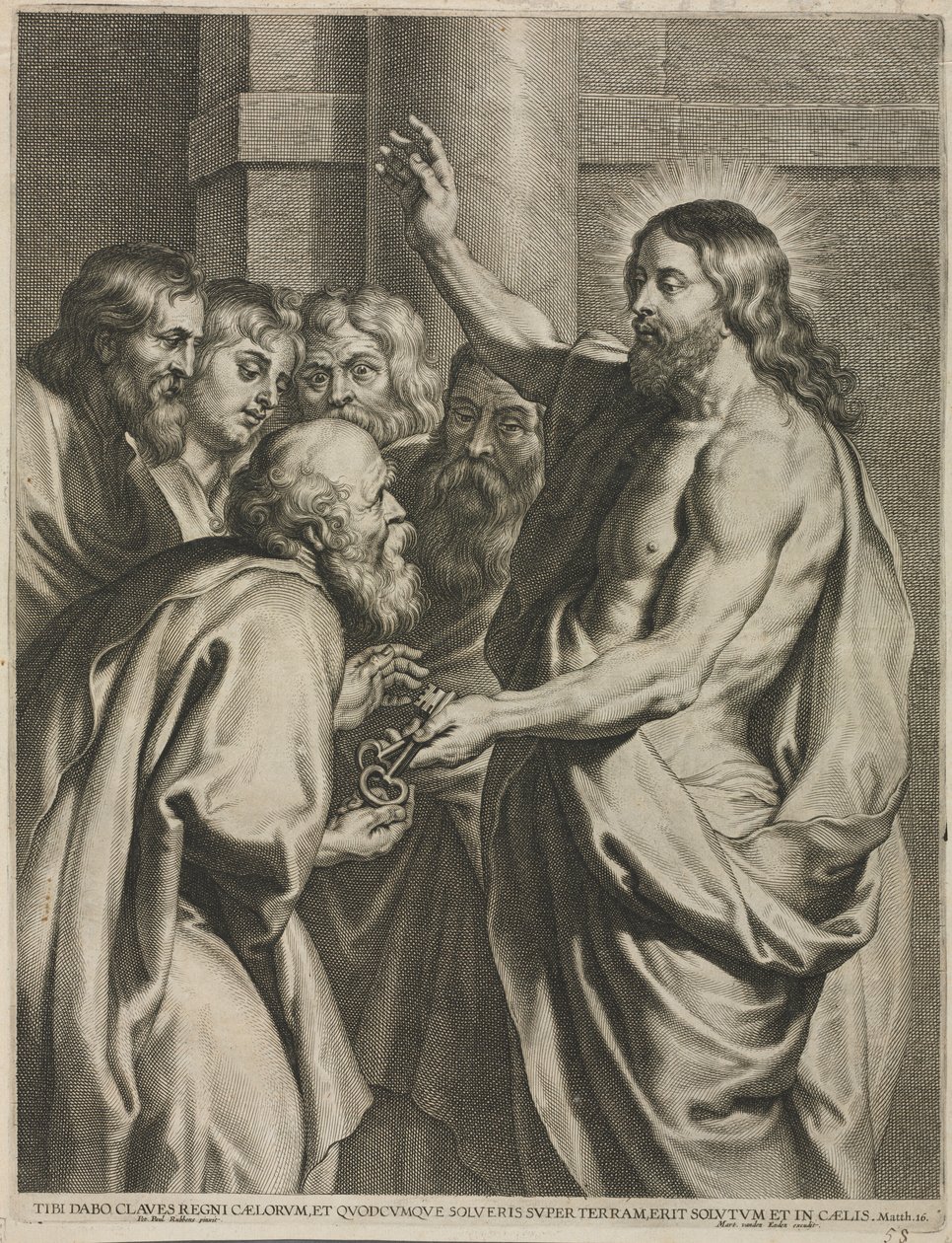 Kristus giver nøglerne til Peter. af Pieter I de Jode