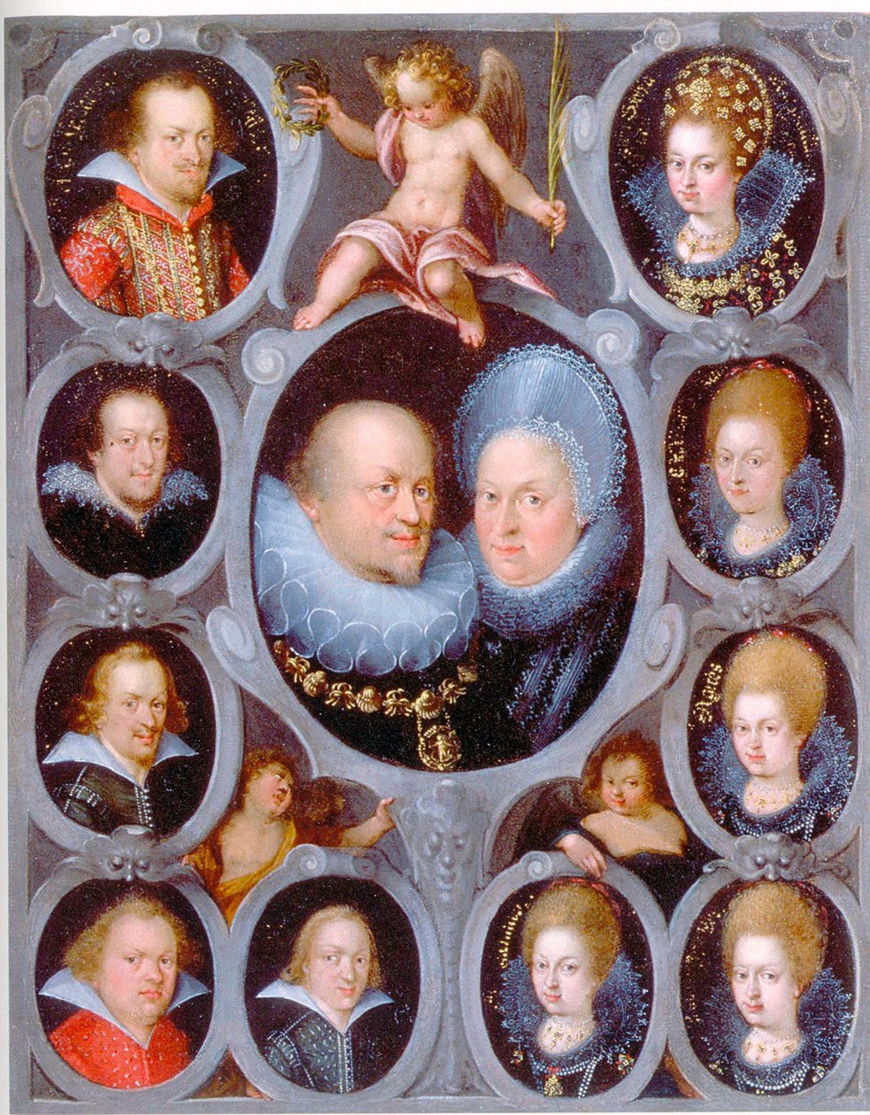 Hertug Frederik I (1557-1608) (reg. 1593-1608) og hertuginde af Württemberg Sibylla med ti af deres børn af Pieter Isaacsz