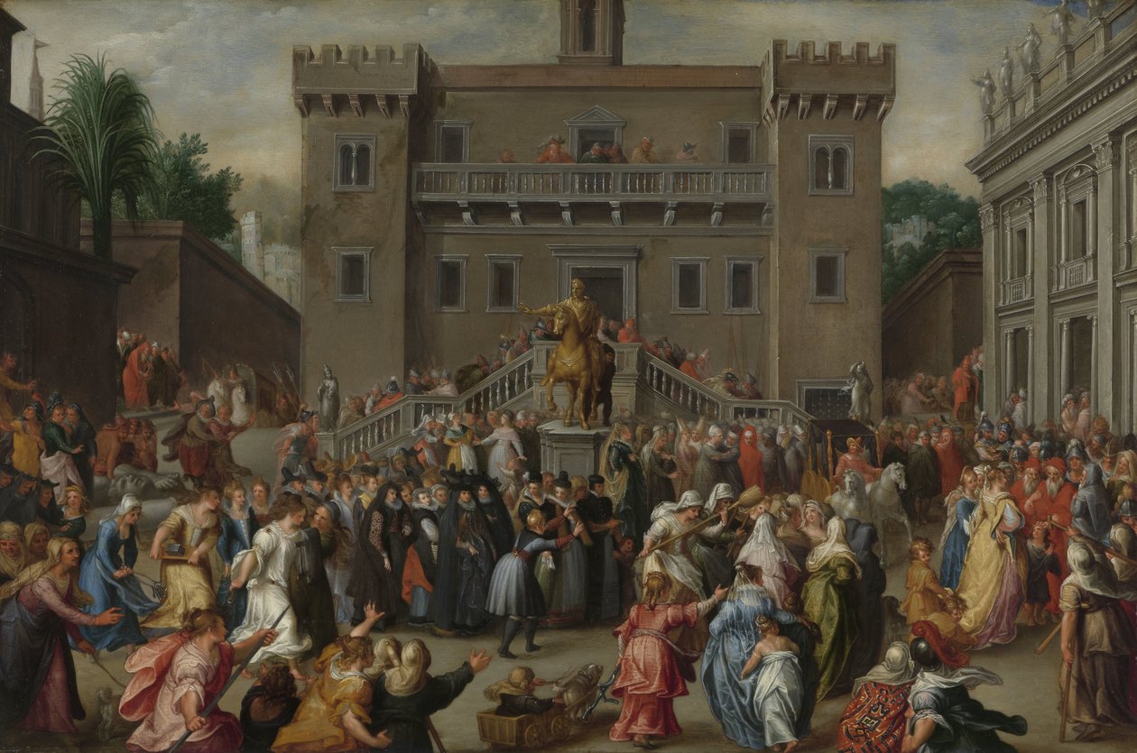 Kvinderne i Rom samles ved Capitol Roms kvinders opstand på Capitol på grund af Papirius af Pieter Isaacsz.