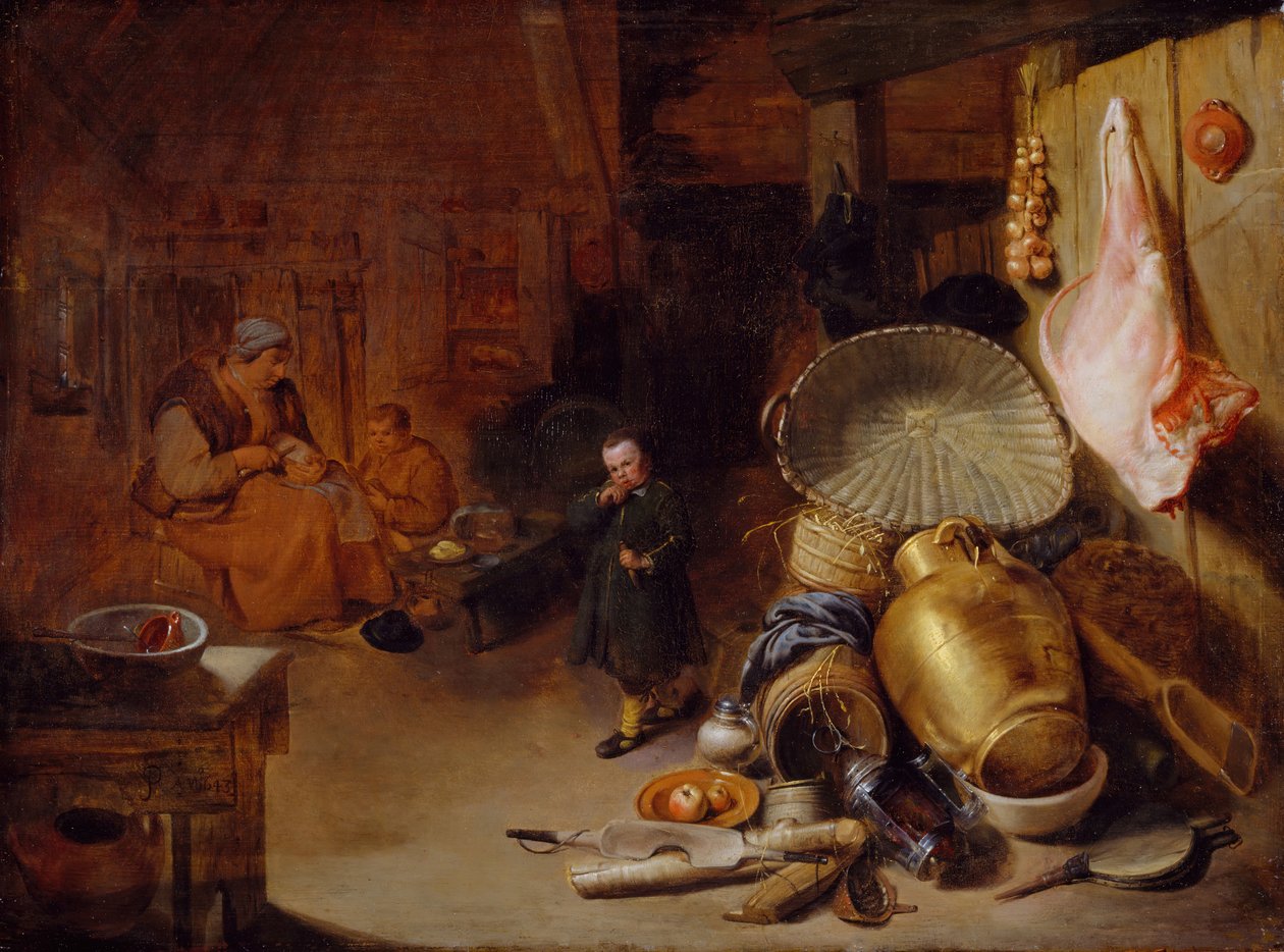 Interiør med figurer, 1643. af Pieter Jacobsz. Duyfhuijsen