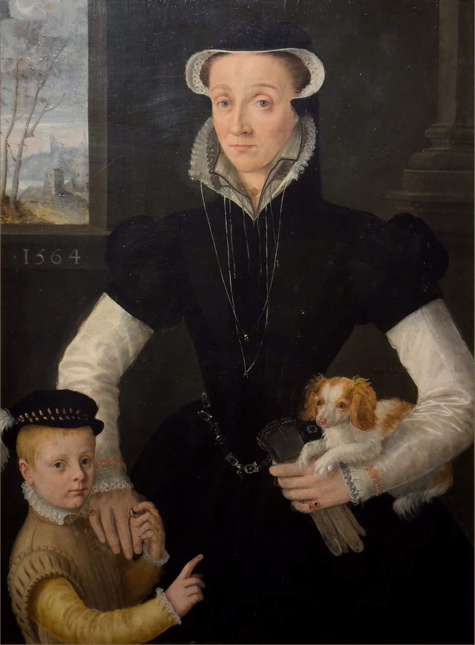 Enke med sin søn af Pieter Jansz. (manner of) Pourbus