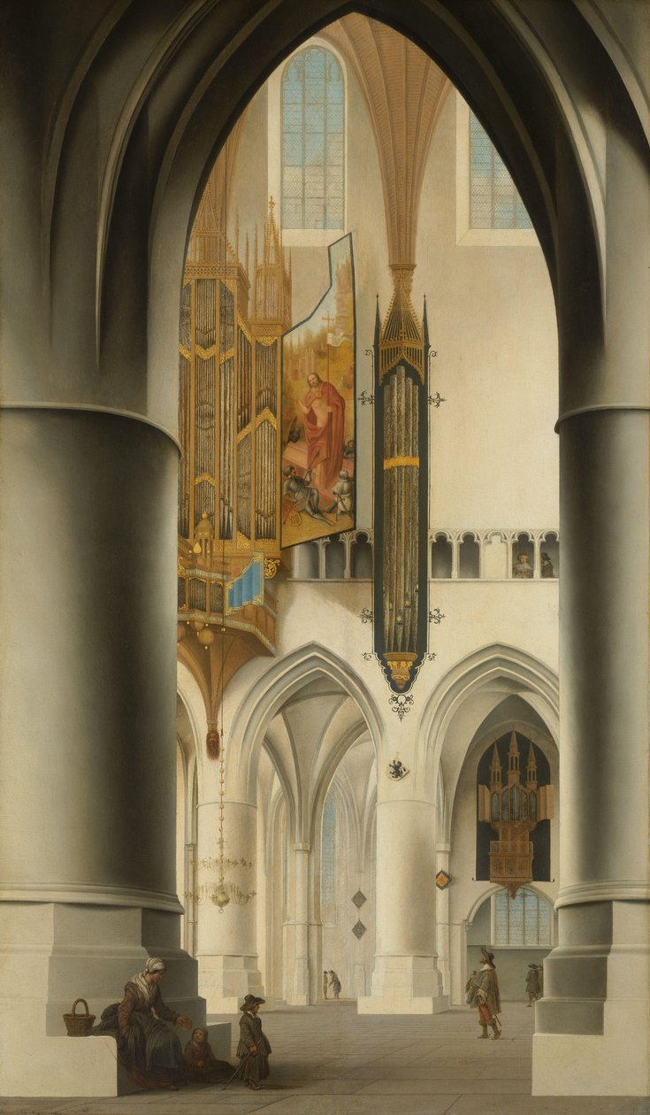 Interiør af St. Bavo-kirken i Haarlem Interiør af St Bavokerk i Haarlem, set fra det sydlige ambulatorium, ser på tværs af koret til det nordlige ambulatorium og det store orgel af Pieter Jansz Saenredam