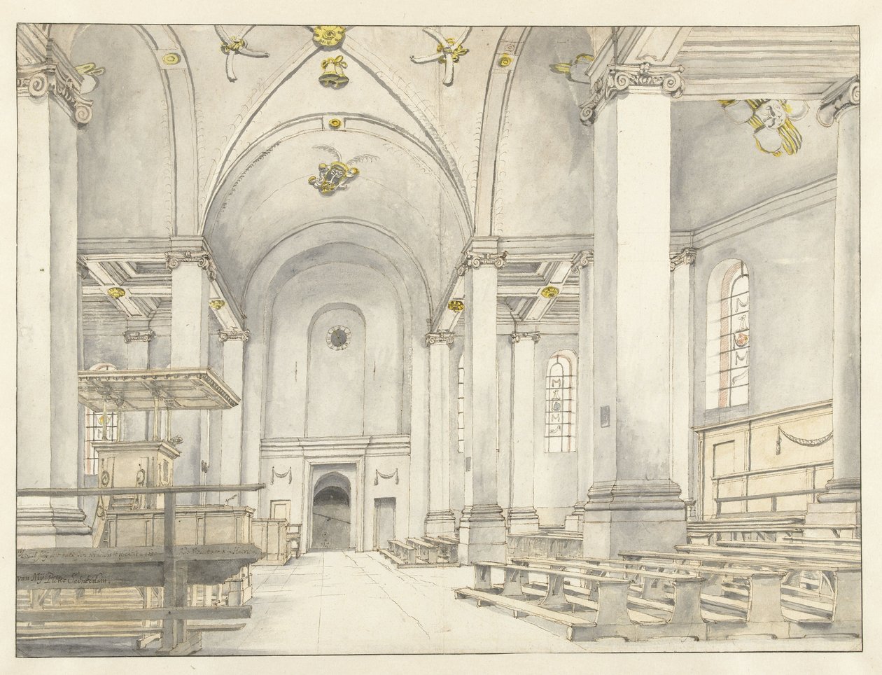 Udsigt over skibet i Nieuwe Kerk, Haarlem, med udsigt mod vest af Pieter Jansz Saenredam