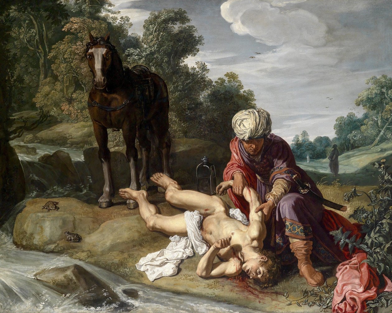 Den barmhjertige samaritaner plejer den rejsendes sår (Luk 10,25-37) af Pieter Lastman