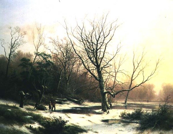 Vintersolnedgang (olie på lærred) af Pieter Lodewijk Francisco Kluyver