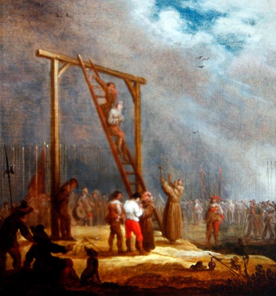 En henrettelse ved en galge (olie på panel) af Pieter Meulener
