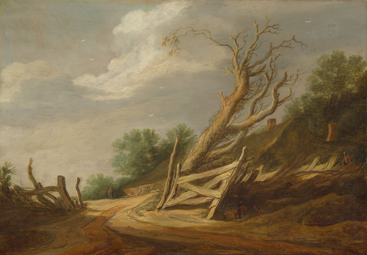 Landskab med åben port, ca. 1630-1635 (olie på panel) af Pieter Molijn