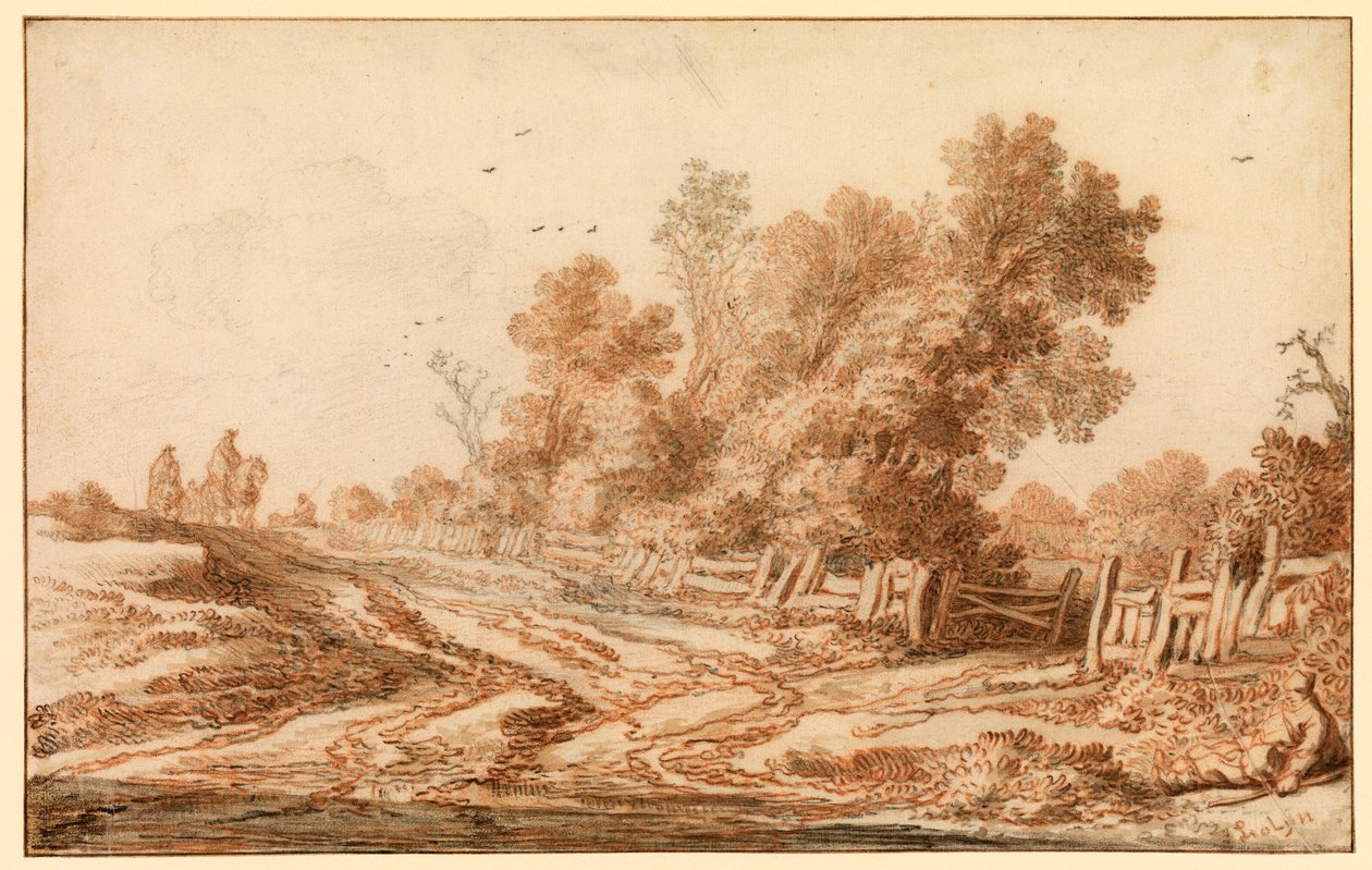 Landskab med rejsende på en vej, 1653 - 1657 af Pieter Molijn