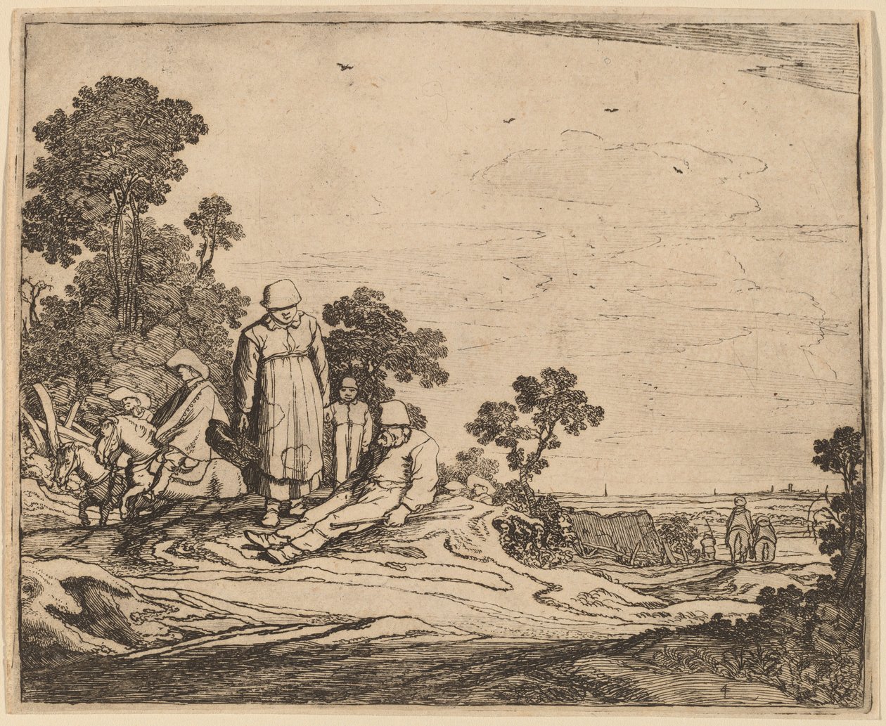Kvinde og barn, der står i nærheden af en siddende bonde af Pieter Molijn