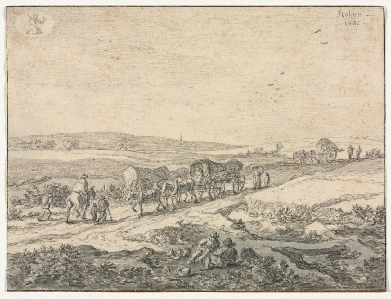 august: Landskab med vogne af Pieter Molyn