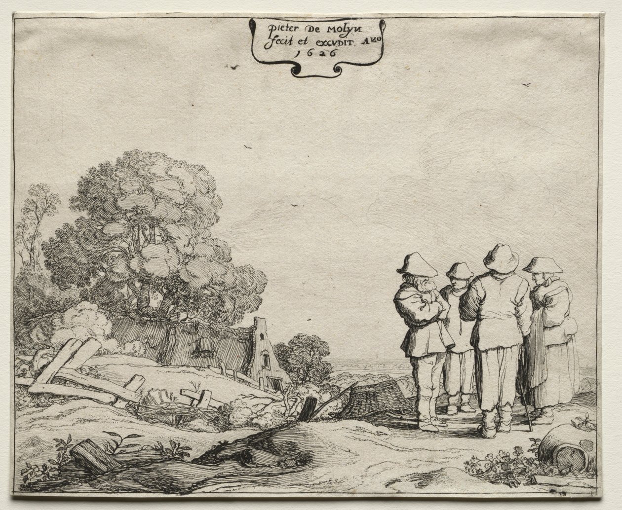 Landskab med fire bønder i samtale, 1626. af Pieter Molyn