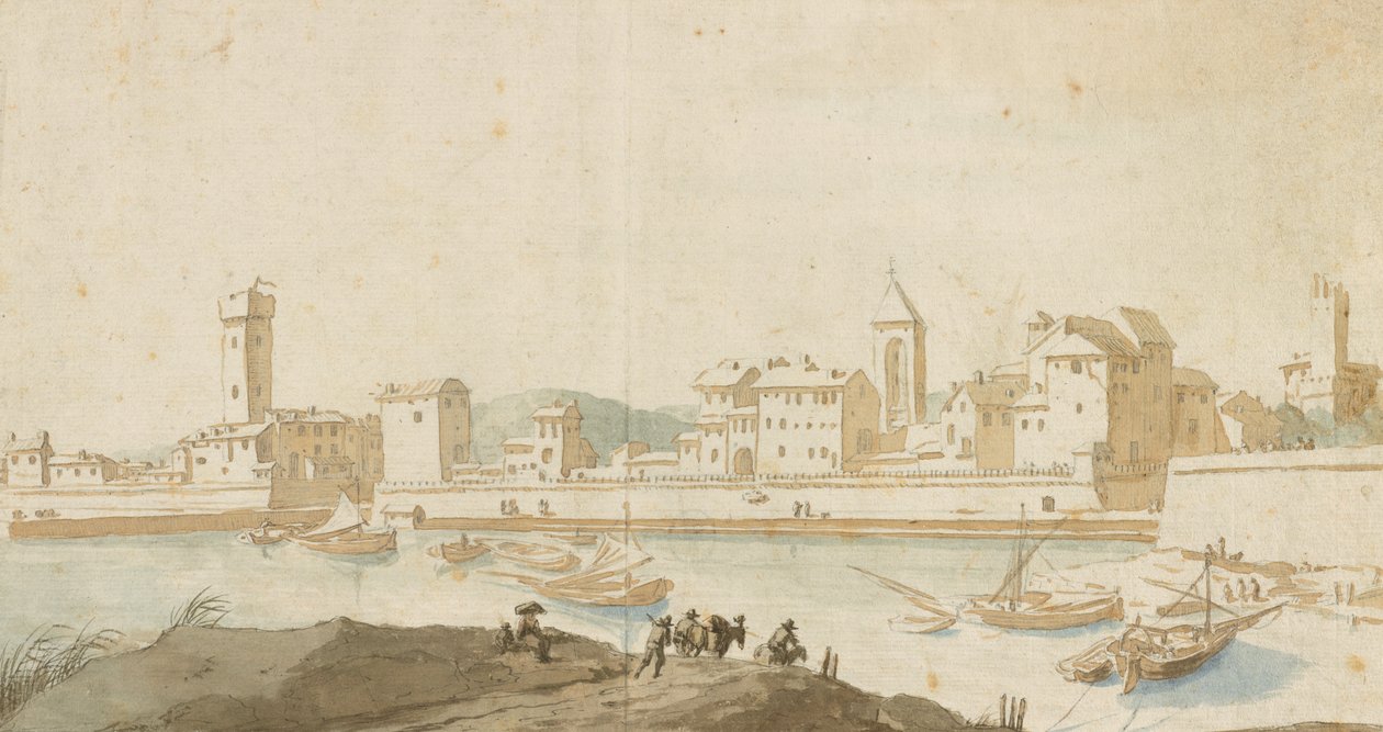 Udsigt over Civitavecchia med havnemuren af Pieter Moninckx
