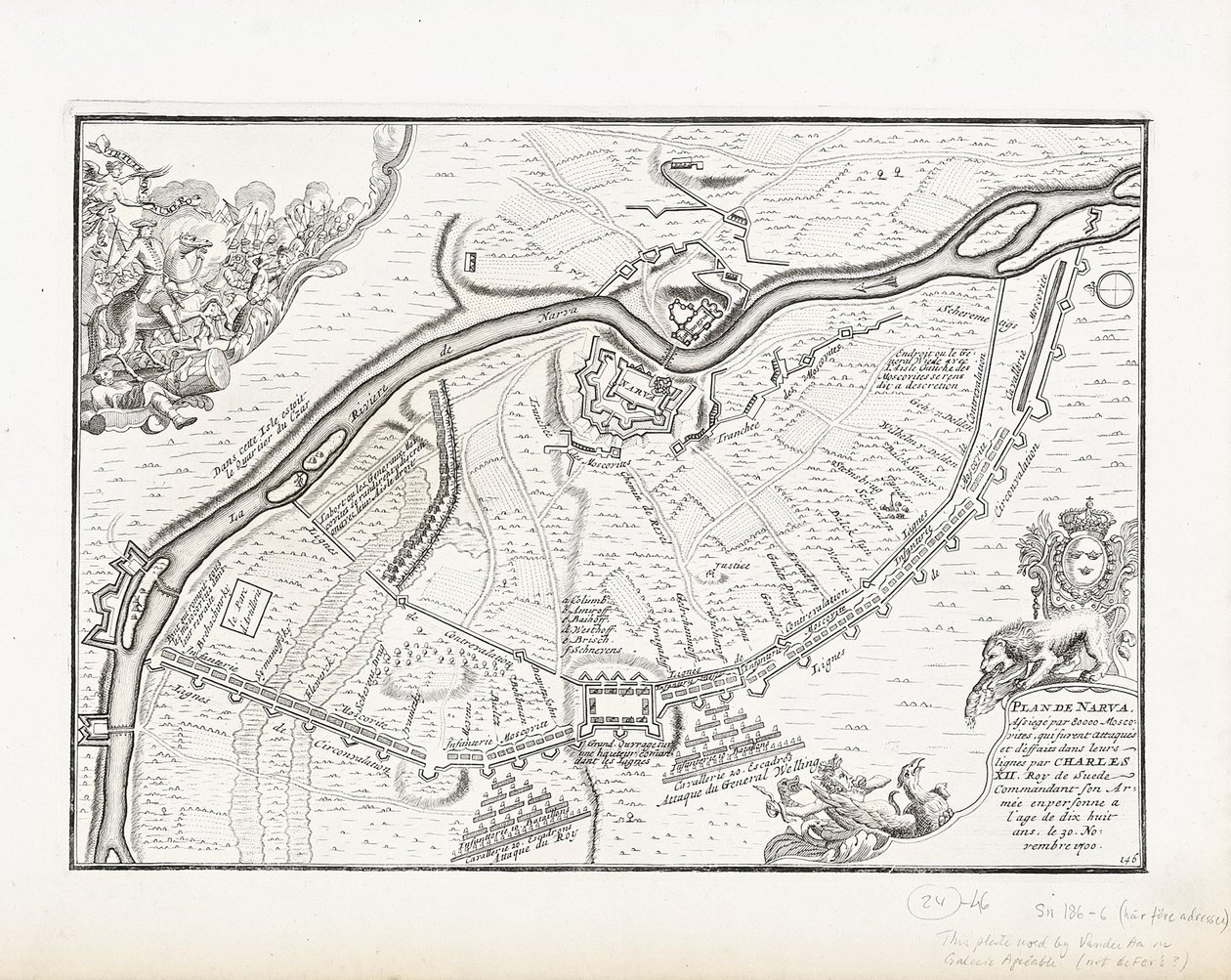 Kort over Narva i 1700 af Pieter Mortier