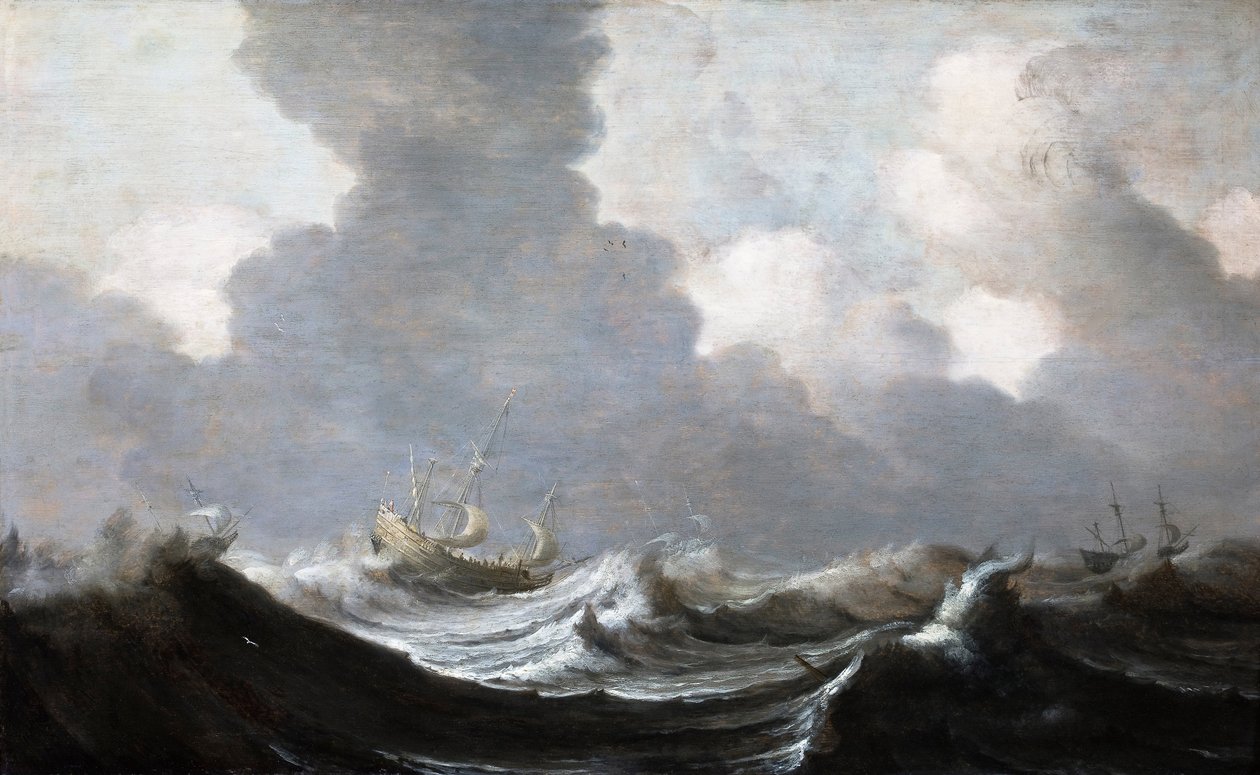 Fire fartøjer, der løber foran en kuling, 1630 af Pieter Mulier the Elder