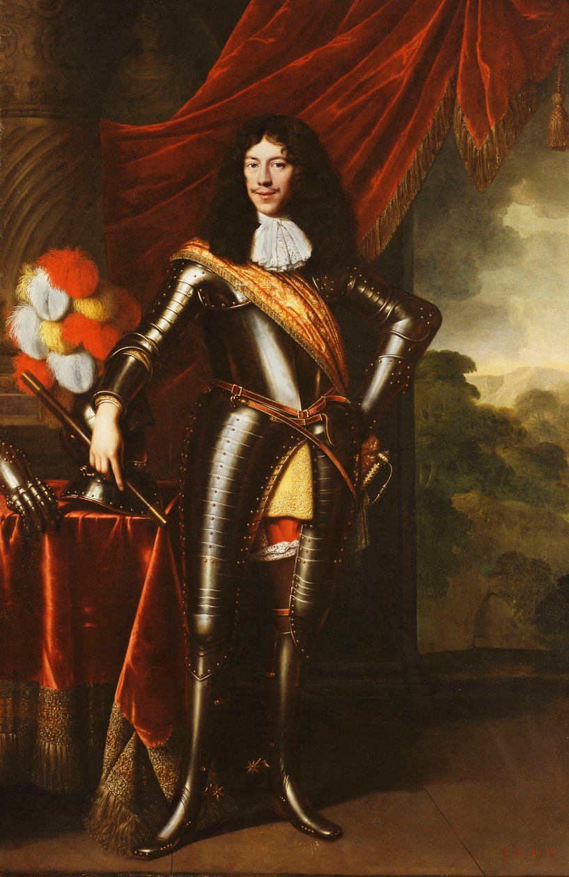 Portræt af en gentleman, muligvis medlem af Hohenzollern, i fuld længde, i rustning, af Pieter Nason