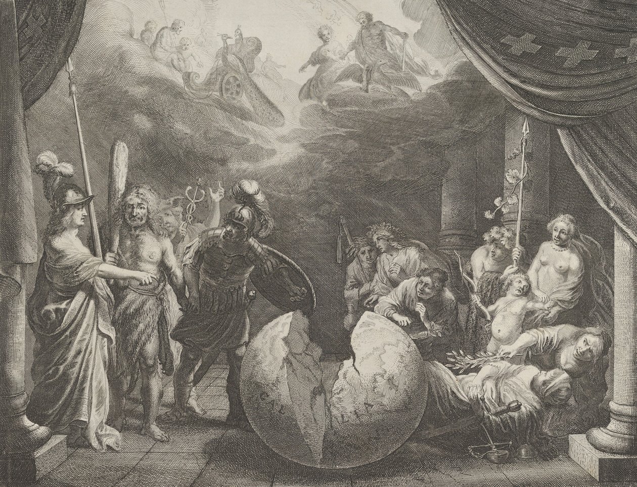 Plade 11: Allegory on the Discord in France, fra Caspar Barlaeus, Medicea Hospes, 1638. af Pieter Nolpe