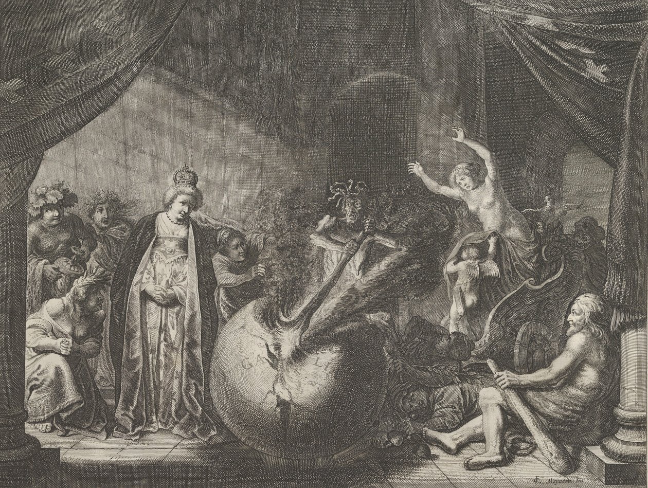 Plade 9: Allegory on the Discord in France, fra Caspar Barlaeus, Medicea Hospes, 1638. af Pieter Nolpe