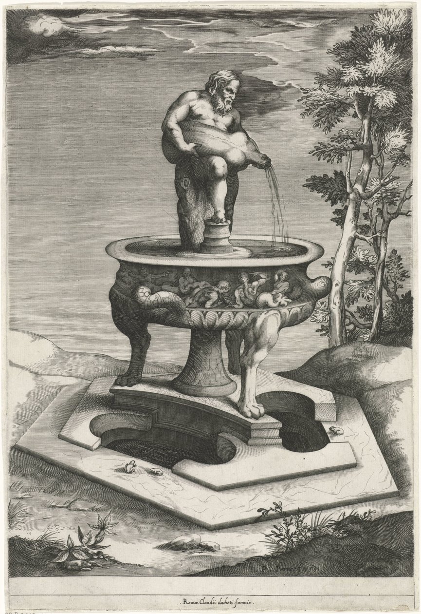 Springvand med Silenus i Palazzo Cesis haver i Vatikanet af Pieter Perret