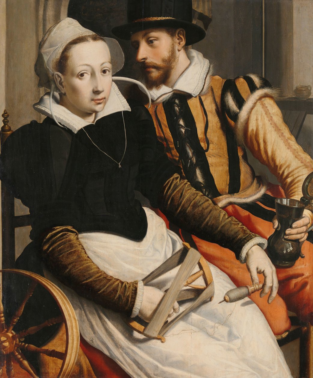 Mand og kvinde ved et snurrehjul Mand og kvinde ved et snurrende hjul af Pieter Pietersz. (I)