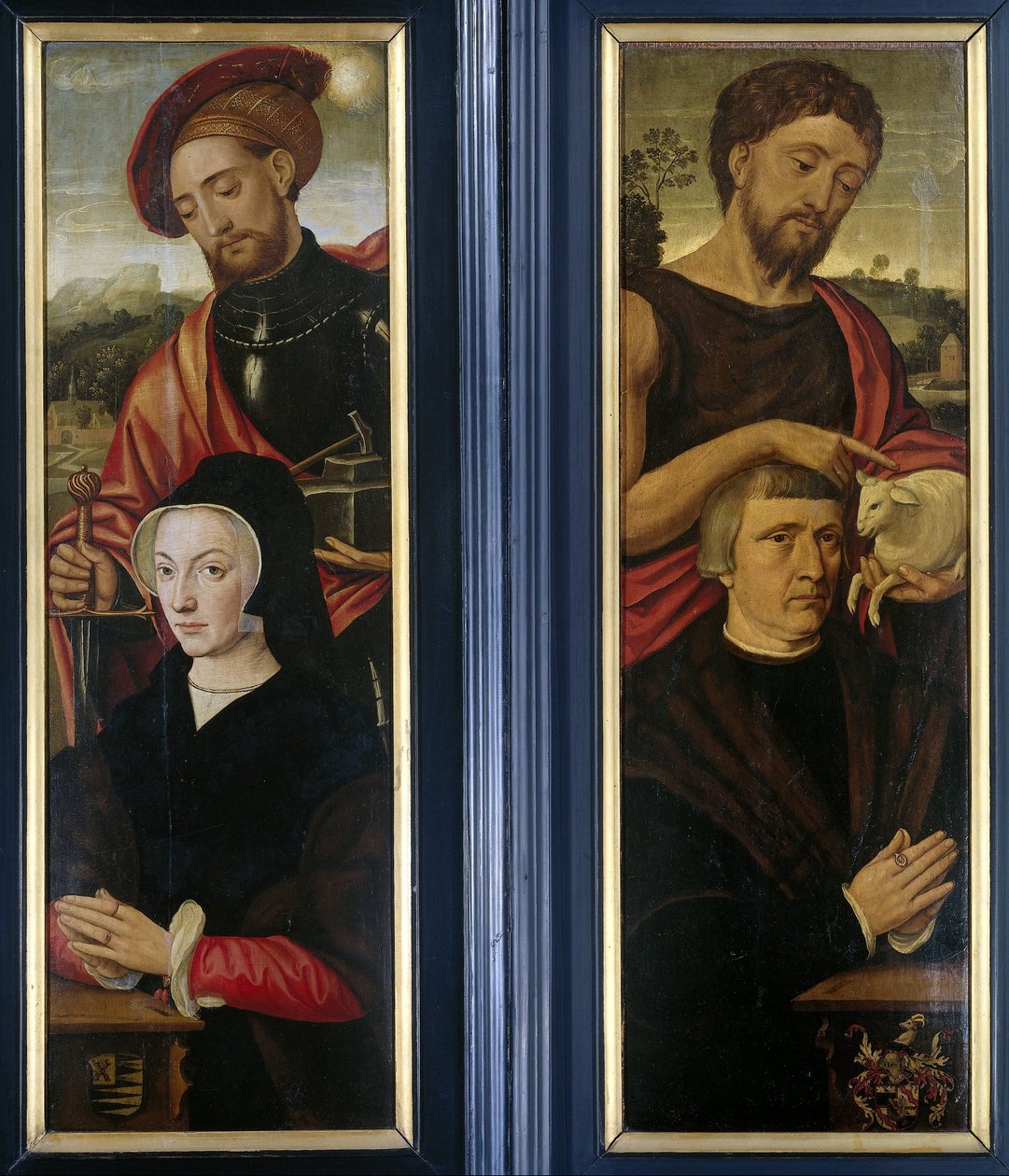 To vinger af en triptykon med portrætter af donorer med de hellige Adrian og Johannes Døberen af Pieter Pourbus (attributed to)