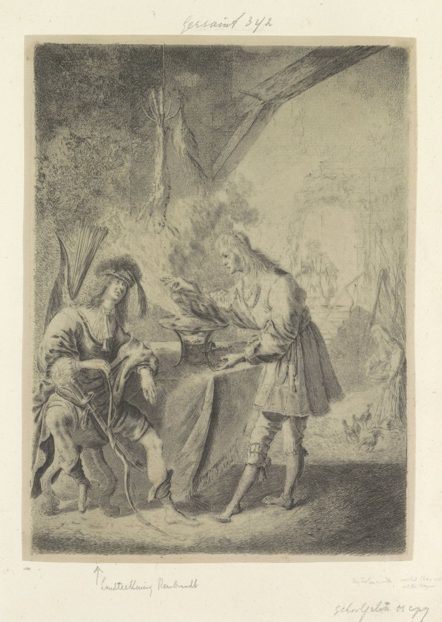 Esau sælger sin førstefødselsret til Jakob Recueil de quatre-vingt-cinq estampes originales (serietitel) af Pieter Rottermondt