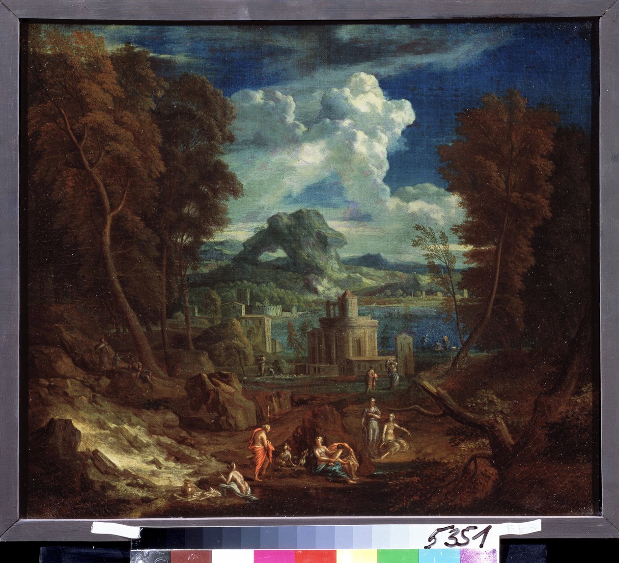 Landskab med badende nymfer. Maleri af Pieter I Rysbraeck (1655-1729). Olie på lærred, 50 x 58 cm. flamsk kunst, barokkunst. Pushkin Museum of Fine Arts, Moskva. af Pieter Rysbrack