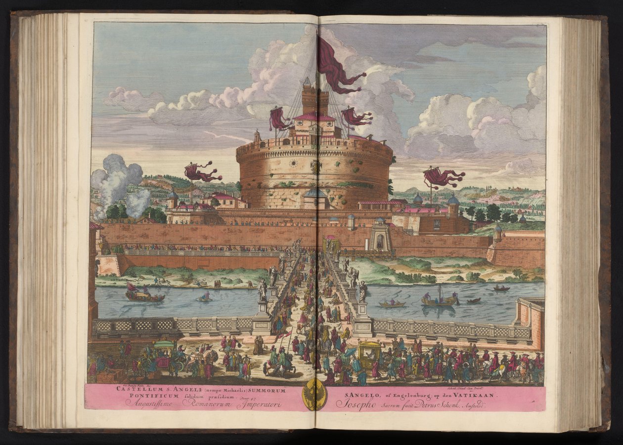 Engelenburcht aan de rivier de Tiber te Rom Slottet St. Angeli (nemlig Michaelis) af den højeste (...) (titel på objekt) af Pieter Schenk (I)