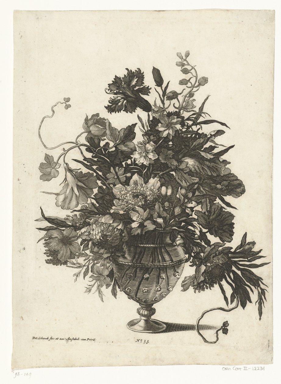 Glasvase med blomster Vaser med blomsterbuketter (serietitel) af Pieter Schenk (I)