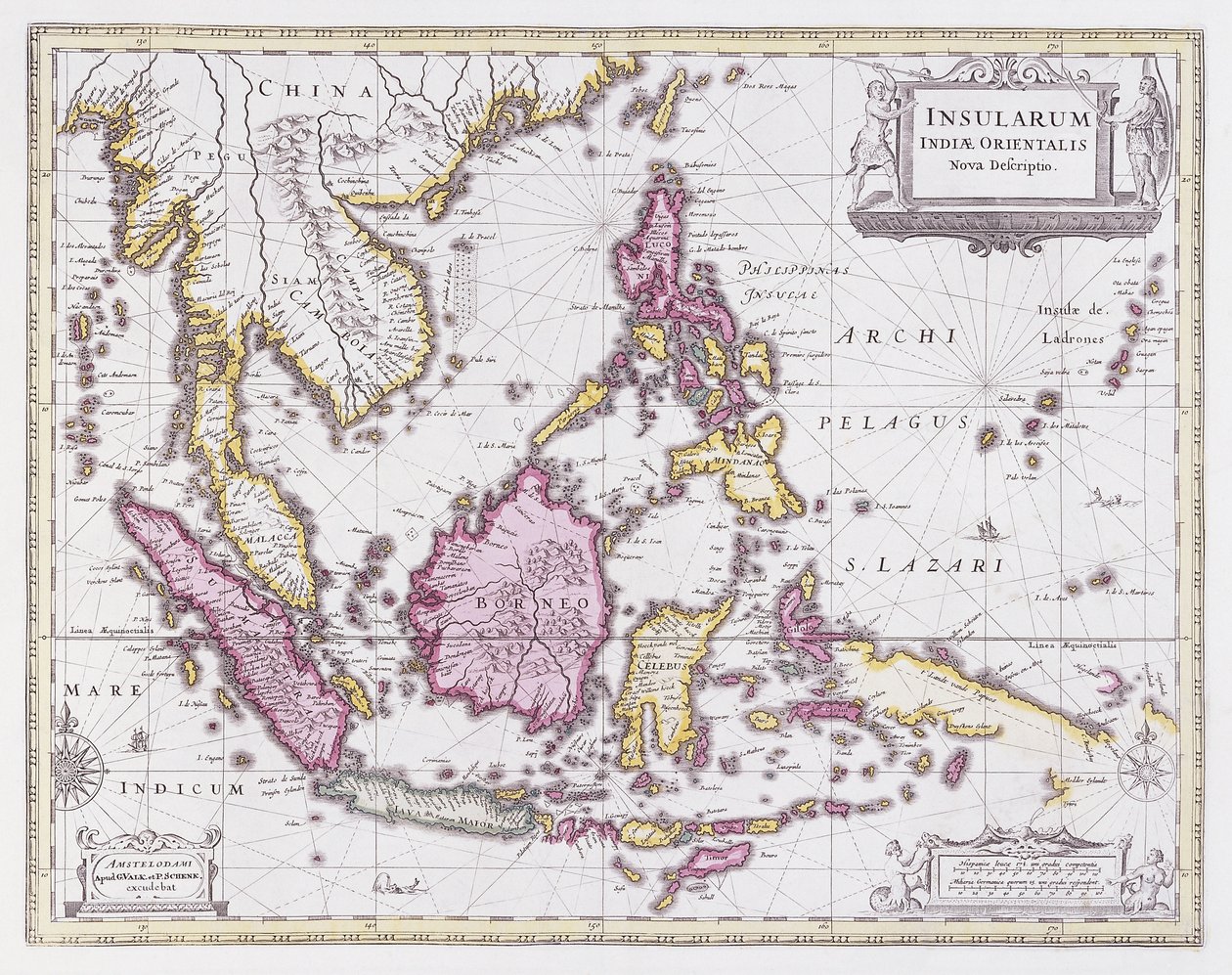 Kort over Kina og Indonesien, ca. 1710 af Pieter Schenk