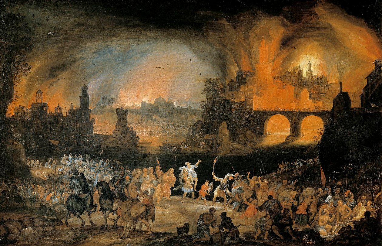 Afbrændingen af ​​byen Troja. Maleri af Pieter Schoubroeck (1570-1607). 1606. Kunsthistorisches Museum Wien Østrig af Pieter Schoubroeck