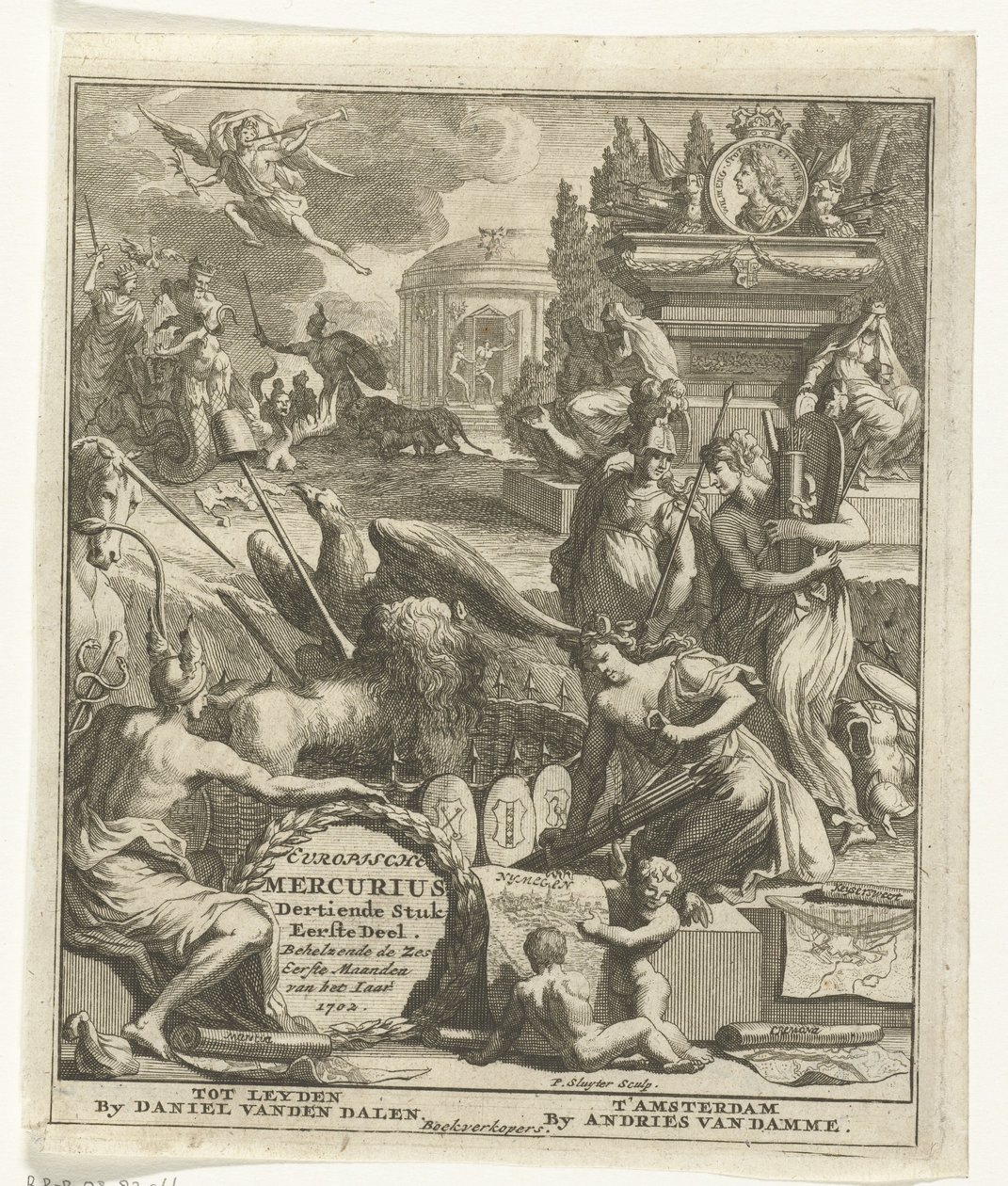 Titelside for European Mercury of 1702 European Mercury, trettende stykke del 1. Indeholder de seks første måneder af året 1702 (titel på objekt) af Pieter Sluyter